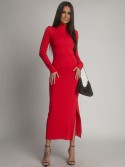 Smooth long-sleeved turtleneck dress, red FG678